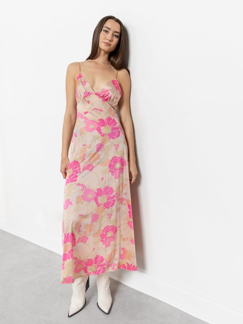 PINK FLORAL SLIP Vintage Spaghetti Straps Mini Dress 70's / Medium